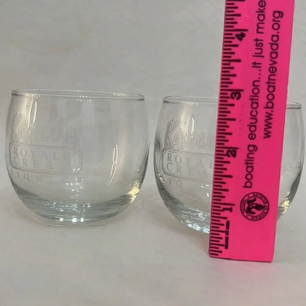 Kahlua Glasses Royal Cream Liquor Set 2 White Logo 8 Oz Each 2 3/4 In Tall Bar